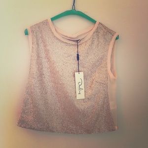 Blush sequined split-back top